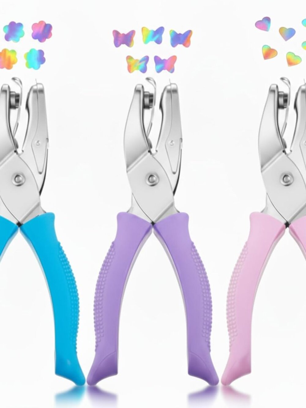 3 Pcs Heart Butterfly Flower Pink Light Blue Purple Hole Punchers